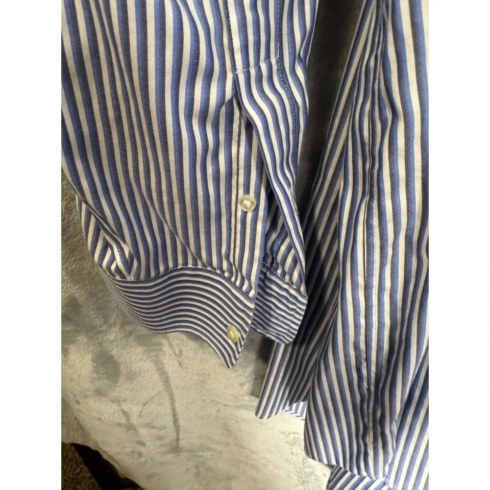 Lands End Mens 19-36 Big & Tall No Iron‎ Supima Cotton  Oxford Shirt Blue 3X